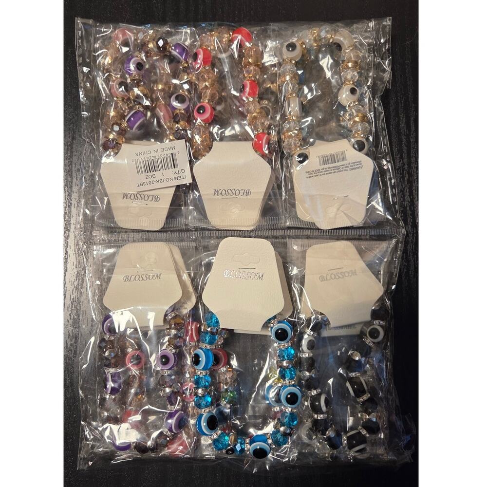 Dozen Wholesale Evil Eye Stretch Bracelets #IBR2013BT
